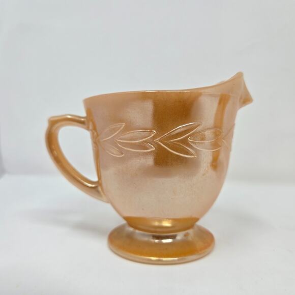 Vintage Anchor Hocking Fire King Peach Luster Laurel Leaf Cream & 2 Open Sugar - Picture 2 of 16